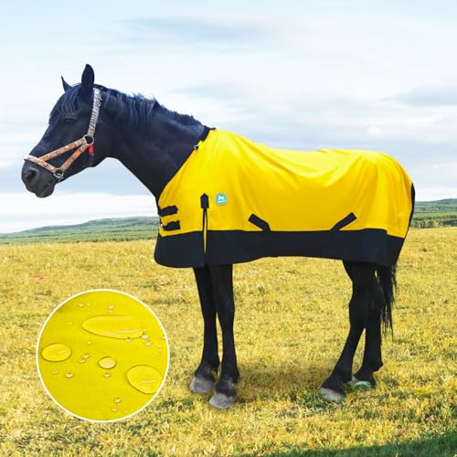 Waterproof Horse Sheet|Horse Blankets for Real Horses|Adjustable with Tail Rainy Day Choices for Horses(70", Yellow)