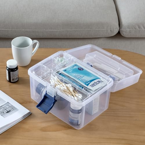 MyGift 10 Inch First Aid Storage Box with Detachable Tray, Quick Access Lid - color: Navy