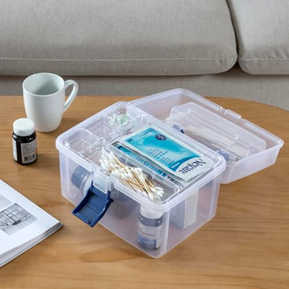 MyGift 10 Inch First Aid Storage Box with Detachable Tray, Quick Access Lid - color: Navy