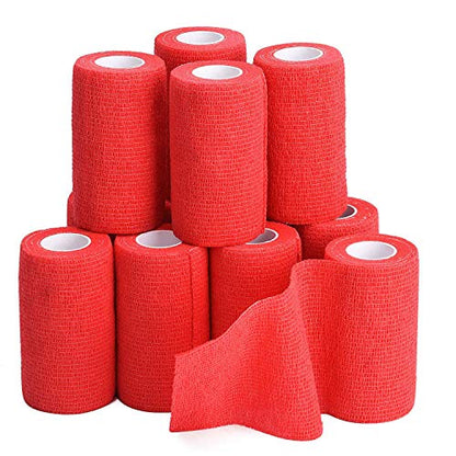 TOBWOLF 12PCS Self Adhesive Bandage, 4" x5yd / 10cmx4.5m Elastic Cohesive Bandage Wrap, Breathable Sports Tape, Medical Sport Wrap for Wrist, Ankle, Knee, Leg, Sprains & Swelling - Red - color: Red
