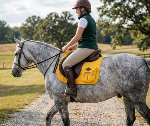Horse Saddle Pad English Ausie Quilted Fleece All-Purpose Pockets Yellow 72144
