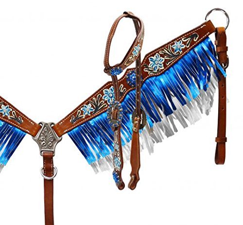 Showman Blue Metallic Fringe Headstall & Breast Collar Set w/Reins