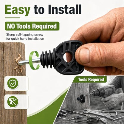 Tandefio 50 Pcs Electric Fence Wire Insulator Stand Off Screw in Insulator Black Fence Post Long Arm Wood Post for Tape Rope Electric Wire Animal Agricultural Garden