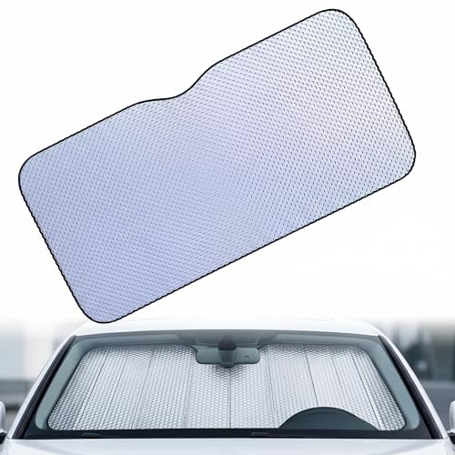 Universal Windshield Sun Shade, Reflective Sun & Heat Protection Shield Blackout Double-Sided Privacy Curtain with Top Opening, Adsorption-Type Cover for Car Truck SUV (Silver)