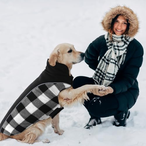 Kuoser Dog Winter Coat, Reversible Waterproof Dog Jacket with Reflective Strip, Warm Dogs Fleece Vest Adjustable Doggy Cold Weather Clothes Plaid Christmas Outfit Pet Apparel for Small Dogs, Black XS - color: Black, size: X-Small (Chest Girth: 9.4-13.8''