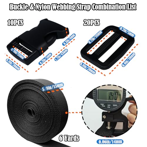 5/8 Inch Buckles and Straps Kit, 10 Buckles and 6 Yards Nylon Webbing Strap - color: 5/8 Inch Buckles Straps
