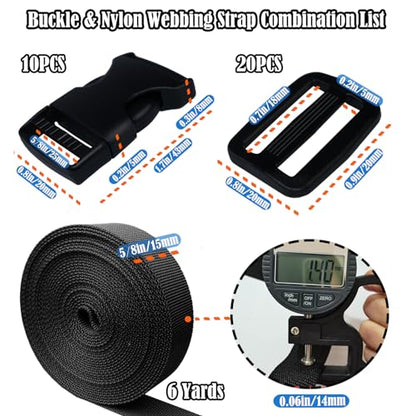 5/8 Inch Buckles and Straps Kit, 10 Buckles and 6 Yards Nylon Webbing Strap - color: 5/8 Inch Buckles Straps