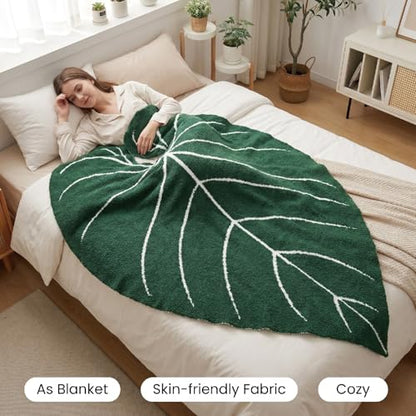 Leaf Sherpa Blanket Large – Soft Throw for Sofa & Bed - size: Large