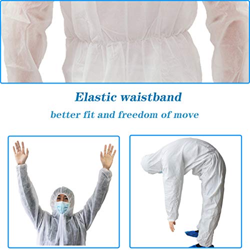Hazmat Suits,10 Colors Options Disposable Protective Coveralls, Paint Suit with Elastic Wrists Ankles and Hood - color: 2 Pack White, size: Large