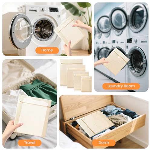 ABRRLO 4Pcs Cotton Mesh Laundry Bags for Delicates,Breathable Mesh Garment Bag for Washing Machine, Travel Wash Bags with Zipper for Bras, Underwear, Socks, Clothes, Laundry Dorm Room Essentials(S-XL) - size: SMLXL