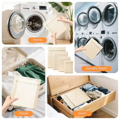 ABRRLO 4Pcs Cotton Mesh Laundry Bags for Delicates,Breathable Mesh Garment Bag for Washing Machine,Travel Wash Bags with Zipper for Bras,Underwear,Socks,Baby Clothes,Laundry Dorm Room Essentials(M) - size: Medium