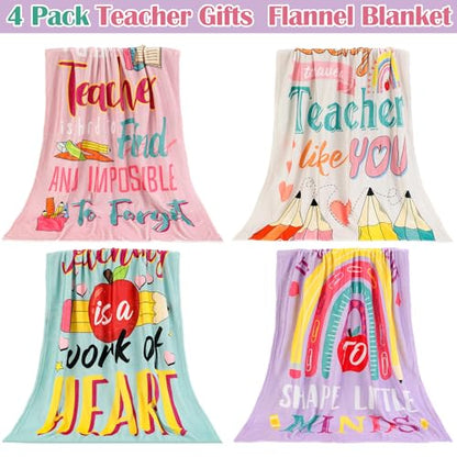 VitalCozy 4 Pack Teacher Throw Blankets Soft Fleece Couch Blankets Back to School Teacher Appreciation Gift for Teachers Educators Tutors Office Decor, 40''x50'' - style: Teacher