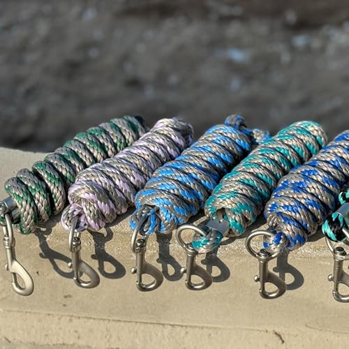 Horse Poly Lead Rope with Heavy Duty Bolt Snap, Braided Rope for Horse and Livestock (Light Blue/Black) - color: Light Blue/Black