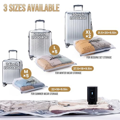 TAILI Vacuum Storage Bags with Rechargeable Pump, 12 Combo(5M+5L+2XL) - size: 12 Travel