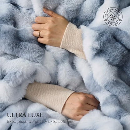 EverGrace Faux Rabbit Fur Bubble Throw Blanket, 50"x60", Cloud Blue - color: Marble Cloud Blue, size: 50"x60"