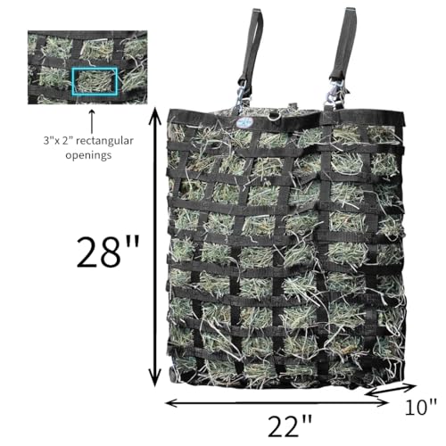 Horse Tough Super Tough Bottom Three Sided Slow Feed Hay Bag Opening 3" X 3" Size 22" X 25.5" X 9" - color: Black