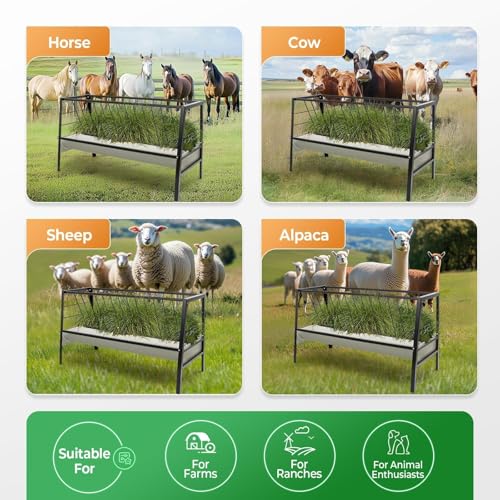 Pasture Hay Feeder 2 in 1 55 Gallon Livestock Feed Trough with 22 - color: Black