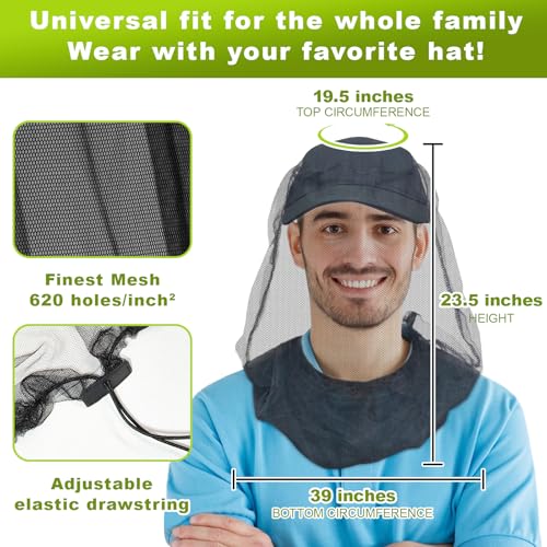 South to East Premium Mosquito Head Net for Insect 2 Pack, Ultra Clear View - color: Coal-black
