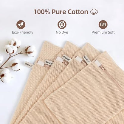 100% Cotton Mesh Laundry Bags, Premium Soft, No Dye, Set of 4, Natural - size: XXL+XL+L+M