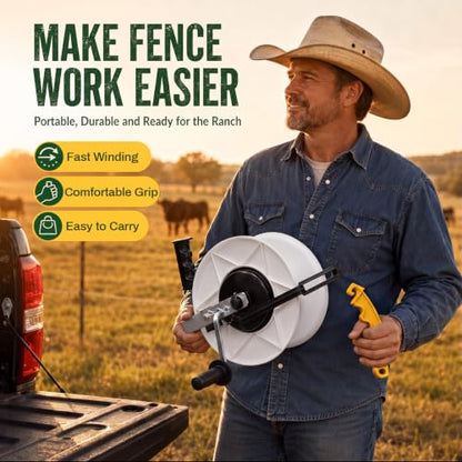 3:1 Geared Electric Fence Reel, Winding Handle, Holds 1640' Polywire - size: 0 ft X 1 Standard Reel X 1 Guide X 1 Handle