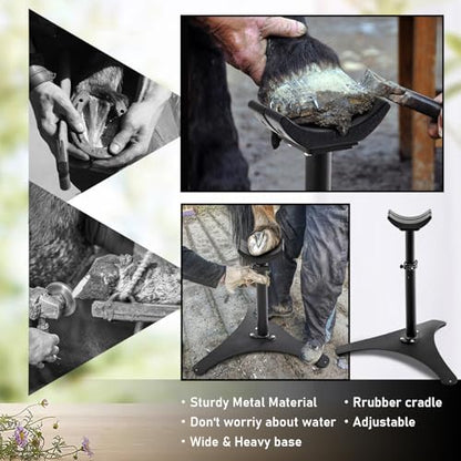 Zonon Farrier Horse Hoof Stand, Tool-Height Adjustable Metal Horse Hoof Trimming Tools, Extra-Large Base Enhances Stability, Blacksmith Farrier Stand(Black,Metal Triangular Base) - style: Metal Triangular Base