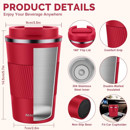 MOMSIV 12oz Travel Coffee Mug, Insulated Coffee Cup with Leakproof Lid Red - color: B-Red-12oz