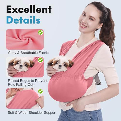 Supet Dog Sling Carrier for Small Pet, Adjustable Hands Free Front Backpack - color: Pink, size: Regular