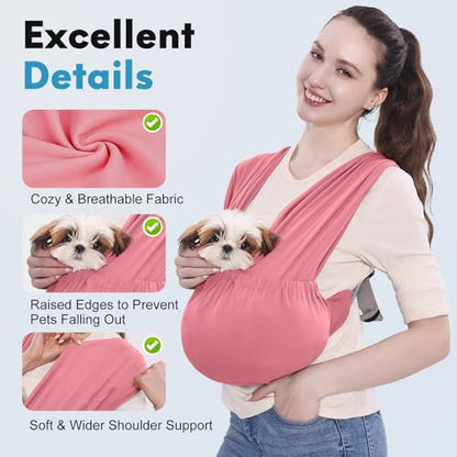 Supet Dog Sling Carrier for Small Pet, Adjustable Hands Free Front Backpack - color: Pink, size: Regular