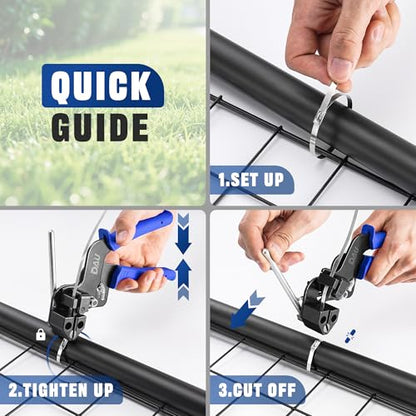 DAU Stainless Steel Cable Tie Gun Kit-150PCS Metal Zip Ties (3 Sizes), Tensioning/Cutting Tool for Fencing, Chicken Coop, Cable Bundling, Exhaust Repair & Structural Reinforcement