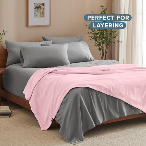 Bare Home Fleece Blanket Luxury Microplush (Full/Queen, Light Pink) - color: 18 - Light Pink, size: Full/Queen