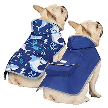 HDE 2-in-1 Reversible Dog Raincoat Hooded Poncho Rain Jacket Bl Sharks M - color: Sharks, size: Medium