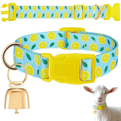 Talltalk Goat Collars with Bells Grazing Copper Bell and Adjustable Nylon Collar Set Loud Bronze Bell for Farm Pet Sheep Cow Sheep Dog Accessories Goat Gift(Lemon,Blue) - color: Blue, style: Lemon