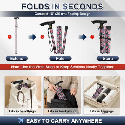 supregear Folding Cane, 5-Level Adjustable Height Walking Stick Lightweight Collapsible Portable Travel Cane with Wrist Strap and T Handle for Elderly Disabled Men Women - color: Scarlet Red