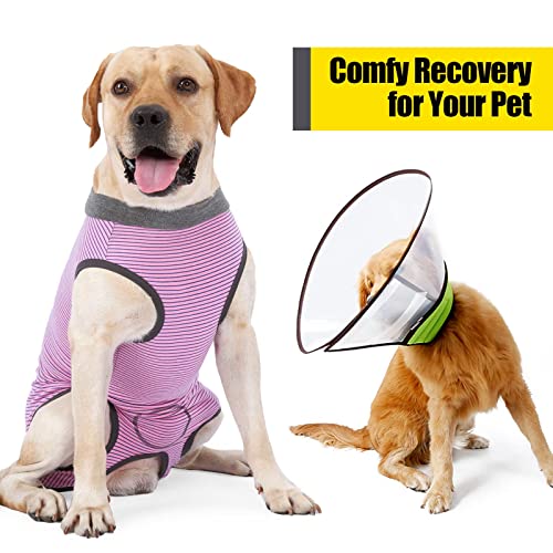 Dotoner Dog Recovery Suit Abdominal Wound Puppy Surgical Clothes Post-Operative Vest Pet After Surgery Wear Substitute E-Collar & Cone(S,Pink) - color: Pink, size: Small (Pack of 1)