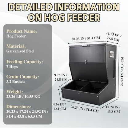 New Upgrade Hog Feeder, Heavy Duty Galvanized Steel Pig Feeder, Multipurpose Livestock Trough - 3.2 Bushels Capacity, Outdoor Pig Feeders with Visible Feed for Feeding up to 7 Hogs (2 Door)