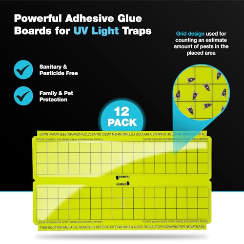 Catchmaster Vector High-Catch Glue Trap Refills, 12-Pk, UV Light Fly Traps for Home, Unscented Sticky Gnat Glue Boards for House, UV Lamp Insect & Mosquito Killer, Adhesive Bug Light Boards - style: Wall 12-Refills Yellow