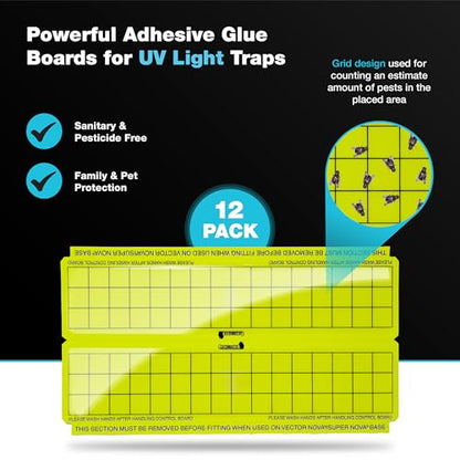 Catchmaster Vector High-Catch Glue Trap Refills, 12-Pk, UV Light Fly Traps for Home, Unscented Sticky Gnat Glue Boards for House, UV Lamp Insect & Mosquito Killer, Adhesive Bug Light Boards - style: Wall 12-Refills Yellow