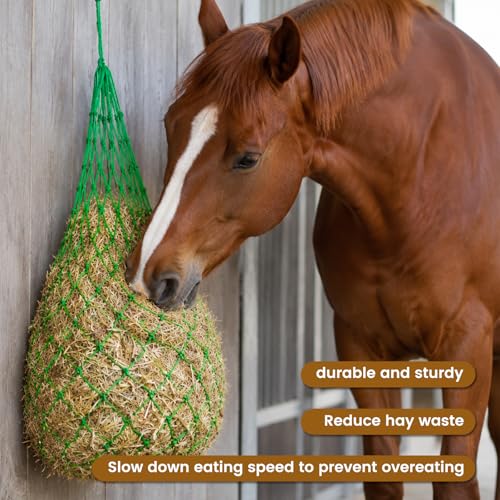 Slow Feed Hay Nets for Horses, 2 Pack, 40 Inch, 2 Inch Holes,Green - color: Green