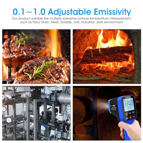 Pyrometer AI-1600APP, -58℉~2912℉ High Temp Thermometer Gun D:S=30:1 Dual Laser Industrial ir Thermometer Gun w/Touch Buttons, Rechargeable Can be Connected to Phone APP (NOT for Human Temp) - color: Dark blue