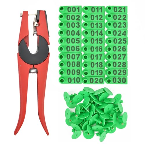 100 Numbered Cattle Ear Tags TPU Animal Identification Tags Livestock Ear Tag for Cattle Cow Horse Hog Pig Goat Sheep Applicator Kit (001-100 Green)