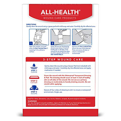All Health Waterproof Transparent Dressing & Pad, 2.375in x 4in, 10 Count