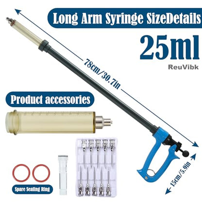 25ml Repeating Livestock Syringe Gun–Long Pole Veterinary Injector - size: 25ML