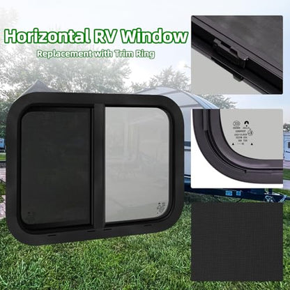 24"W x 15"H RV Windows for Cargo Trailer Camper,Tinted Horizontal Sliding - size: 24"W x 15"H