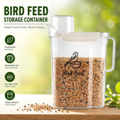 Bird Seed Storage Container,3.5Qt Large Capacity Pet Food Storage Containers with Handle,Airtight Wild Bird Seed Dispenser-for PetBirds Parakeets Finches Food Mealworms Storage/BPA Free-Clear