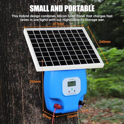 Solar Electric Fence Charger, 1.5 Joules Energizer with LCD Display, 8000 mAh Lithium Battery & 10W Solar Panel - Ideal for Livestock, Pet, Poultry, Gardens, Orchards Protection, 5-Mile Range