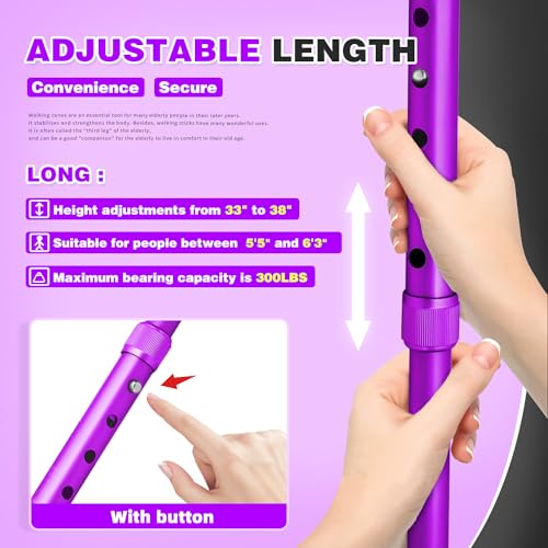 BigAlex Folding Walking Cane with LED Light,Pivoting Quad Base,Adjustable Walking Stick with Carrying Bag for Men/Women - color: Purple(5'5"-6'3")