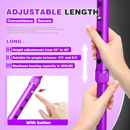 BigAlex Folding Walking Cane with LED Light,Pivoting Quad Base,Adjustable Walking Stick with Carrying Bag for Men/Women - color: Purple(5'5"-6'3")