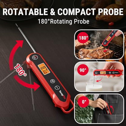 TempPro TempSwift 1 Sec Meat Thermometer Digital for Kitchen Cooking Food - color: Red