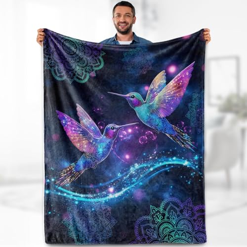 Aimego Hummingbird Floral Gifts Blanket for Women Adults Girls Mom Bird Colorful Flowers Print Bedroom Living Room Decor Birthday Mother's Day Soft Cozy Throw Lightweight Blanket 60"x80" - color: Hummingbird 13, size: 60"x80"