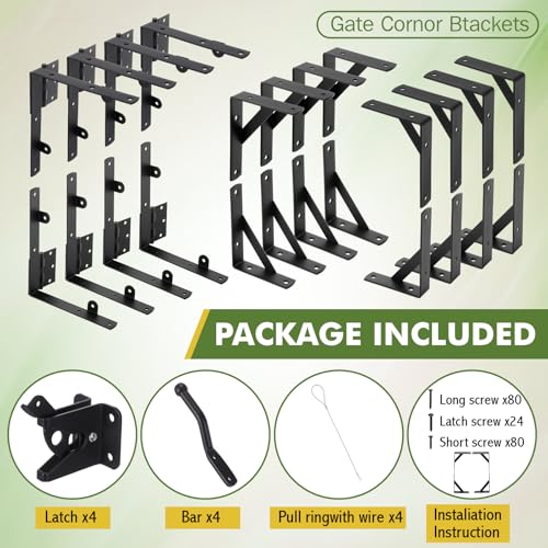 4 Sets Fence Gate Kit Gate Hardware Hinges Anti-sag Latch Brace Bracket